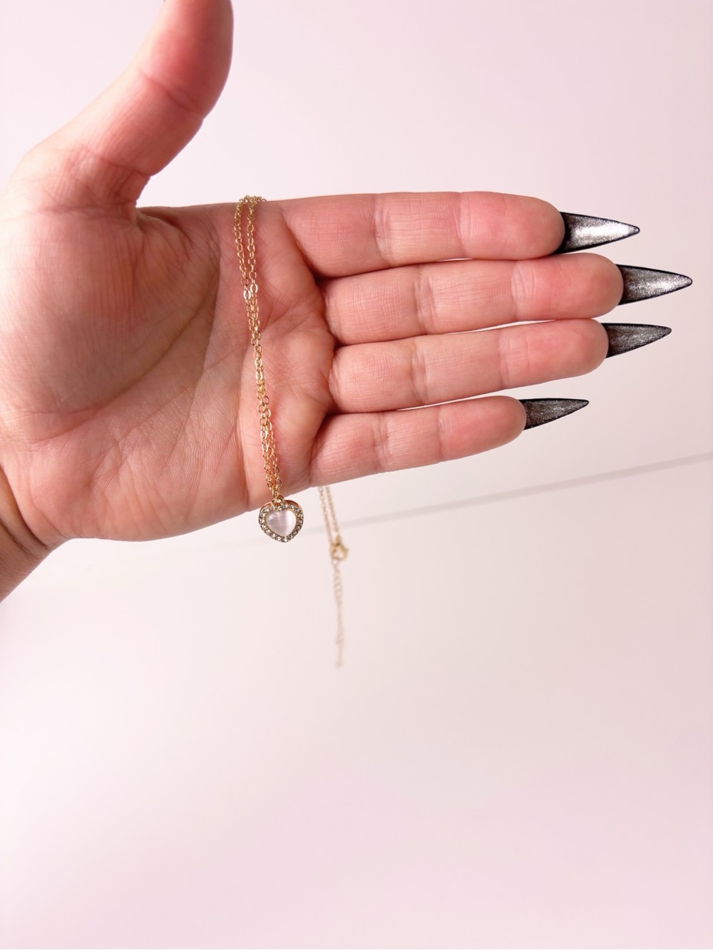 Gold Heart Pendant Necklace with White Stone - Women Jewelry